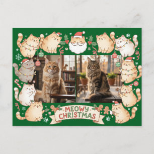 Meowy Christmas Cute Cartoon Cat Lover Two Photo  Postcard