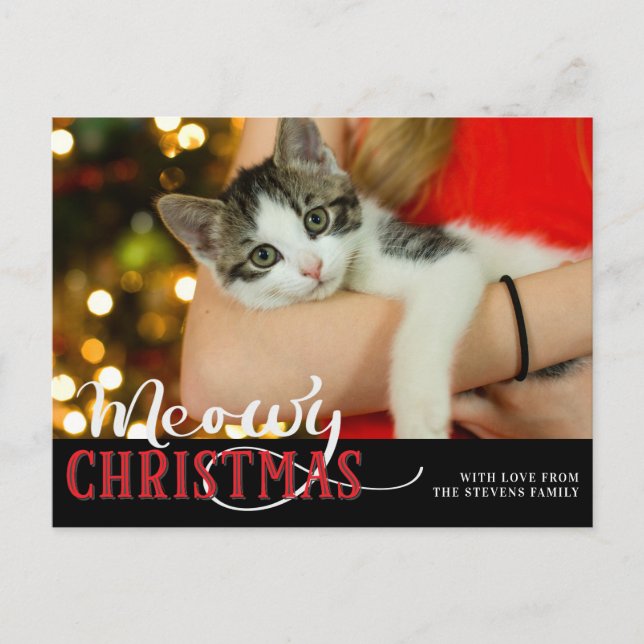 Meowy Christmas Cute Cat Add Your Custom Photo Holiday Postcard (Front)