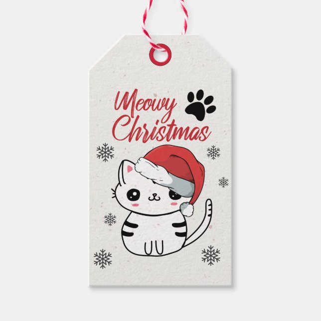 Meowy Christmas Cute Cat Gift Tags (Front)
