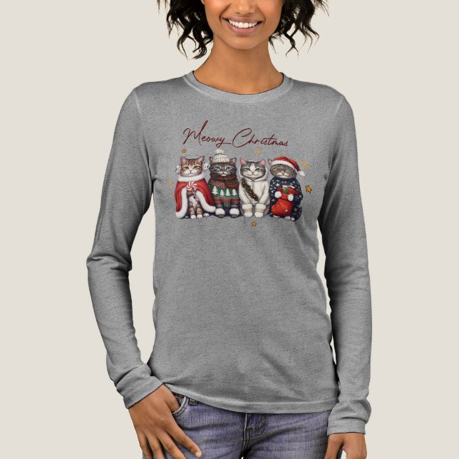 Meowy Christmas-Cute Cat Holiday Gift Tri-Blend Shirt (Front)