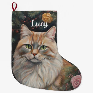 Meowy Christmas, Cute Cat Lover Gifts Large Christmas Stocking