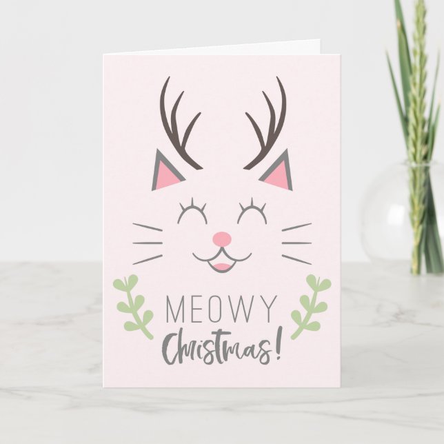 Meowy Christmas | Cute Cat Lovers Christmas Holiday Card (Front)