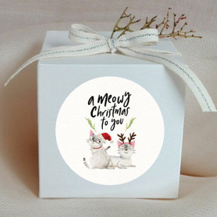 Meowy Christmas Cute Cat Lovers Classic Round Sticker