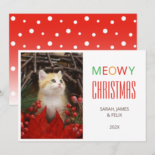 Meowy Christmas Cute Cat Photo Animal Lovers Pet  Holiday Card (Front/Back)