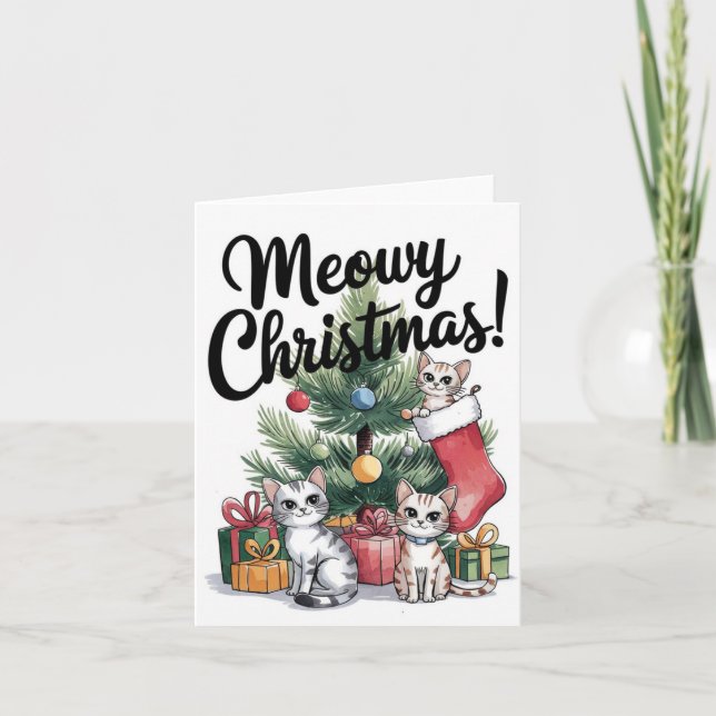 Meowy Christmas Cute Cats Card (Front)