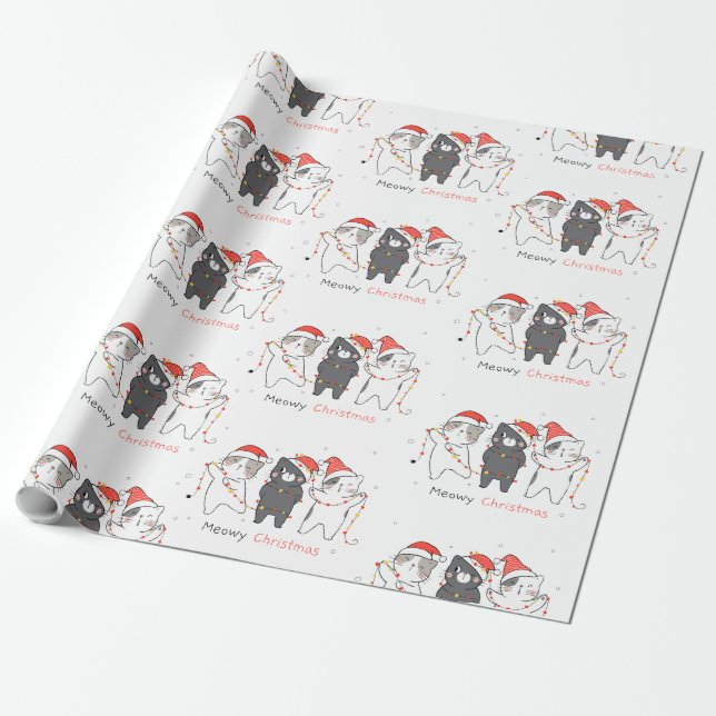 Meowy Christmas cute cats Wrapping Paper (Unrolled)