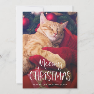 Meowy Christmas   Cute Funny Pet Cat Photo Holiday Card