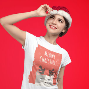 MEOWY CHRISTMAS CUTE GIRLS LADIES CHRISTMAS  T-Shirt