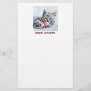 Meowy Christmas Cute Grey Tabby Cat Stationery