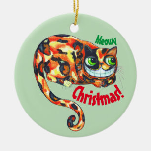 Meowy Christmas Cute Grinning Calico Cat Big Eyes Ceramic Tree Decoration