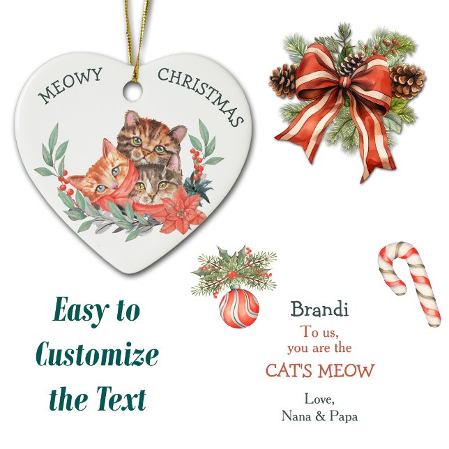 Meowy Christmas Cute Kitten Wreath Kids Ceramic Tree Decoration (Creator Uploaded)