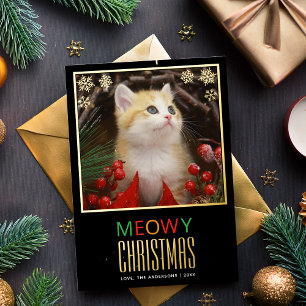 Meowy Christmas Cute Pet Cat Photo & Snowflakes