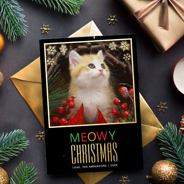 Meowy Christmas Cute Pet Cat Photo & Snowflakes  (Creator Uploaded)