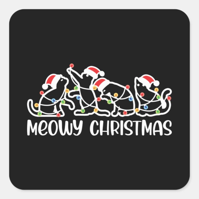 Meowy Christmas, Cute Santa Cats Xmas Season Square Sticker (Front)