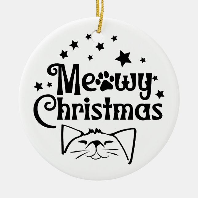Meowy Christmas | Double Sided Ceramic Tree Decoration (Front)