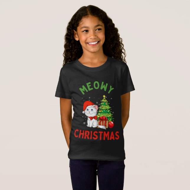 Meowy Christmas Fine Jersey Cat T-Shirt (Front Full)