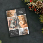 Meowy Christmas - Four Cat Photo Collage Announcement<br><div class="desc">Charming black and white Christmas card with Meowy Christmas written in white hand-lettered fonts,  decorated with ears and whiskers. Add four photos of your cat(s),  along with your names and the year.</div>