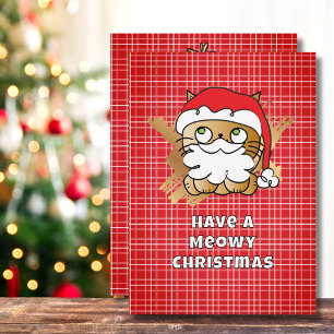 Meowy Christmas Funny Cat Cartoon Cute Holiday Card
