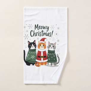 Meowy Christmas Funny Cat Christmas Holiday Xmas S Hand Towel