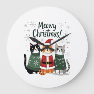 Meowy Christmas Funny Cat Christmas Holiday Xmas S Large Clock