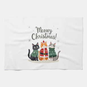 Meowy Christmas Funny Cat Christmas Holiday Xmas S Tea Towel