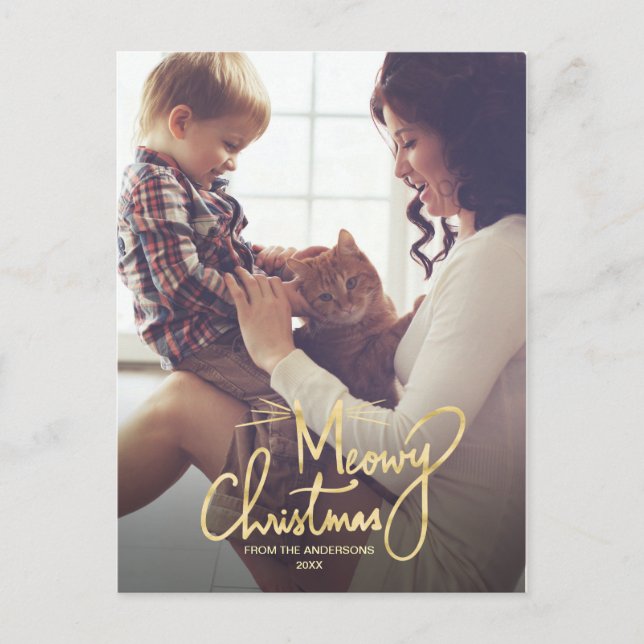 Meowy Christmas | Funny Cat Christmas Photo Holiday Postcard (Front)