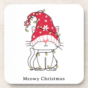 Meowy Christmas Funny Cat  Coaster