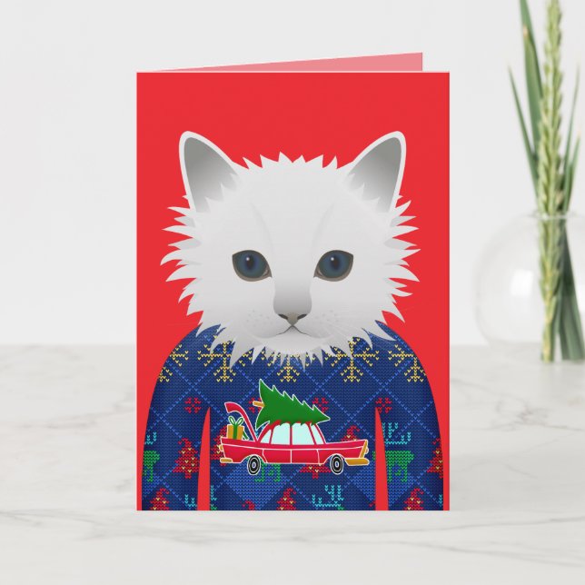 MEOWY CHRISTMAS FUNNY CAT GREETING CARD (Front)