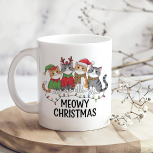 Meowy Christmas Funny Cat - Holiday Cat Lovers Coffee Mug