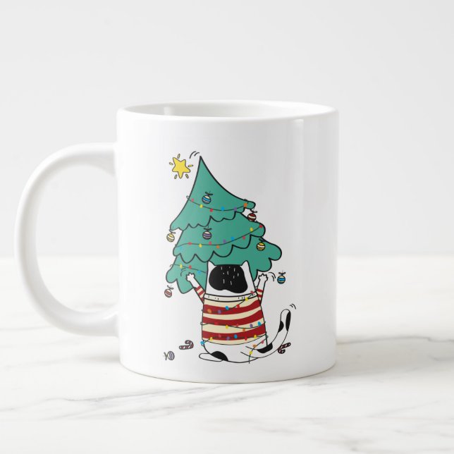 Meowy Christmas Funny Cat Lover  Large Coffee Mug (Left)