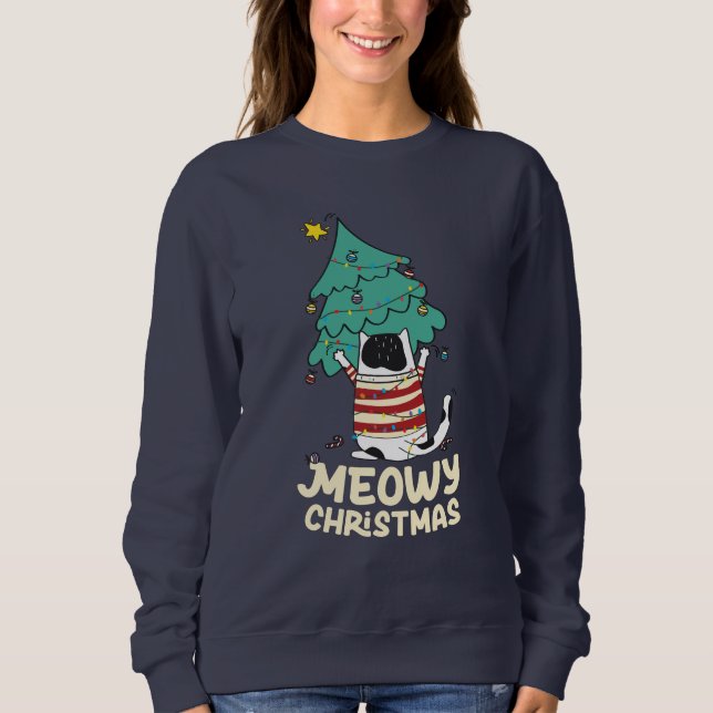 Meowy Christmas Funny Cat Lover  Sweatshirt (Front)