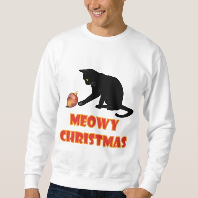 Meowy Christmas Funny Cat Sweatshirt (Front)