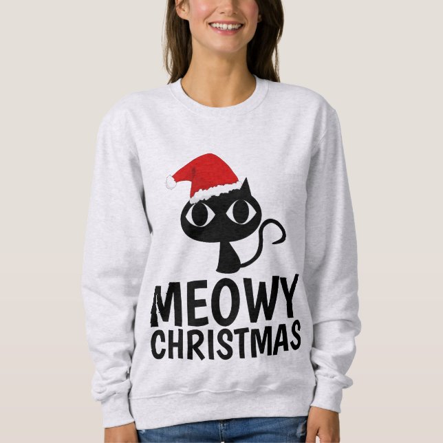 Meowy Christmas Funny Cat T-shirts (Front)