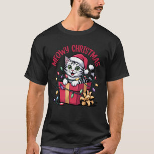 Meowy Christmas Funny Cat Tangled in Lights Xmas F T-Shirt