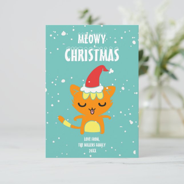 Meowy Christmas, Funny Christmas Card (Standing Front)