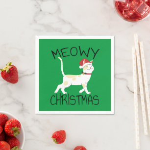 Meowy Christmas - Funny Christmas Napkin
