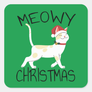 Meowy Christmas - Funny Christmas Square Sticker
