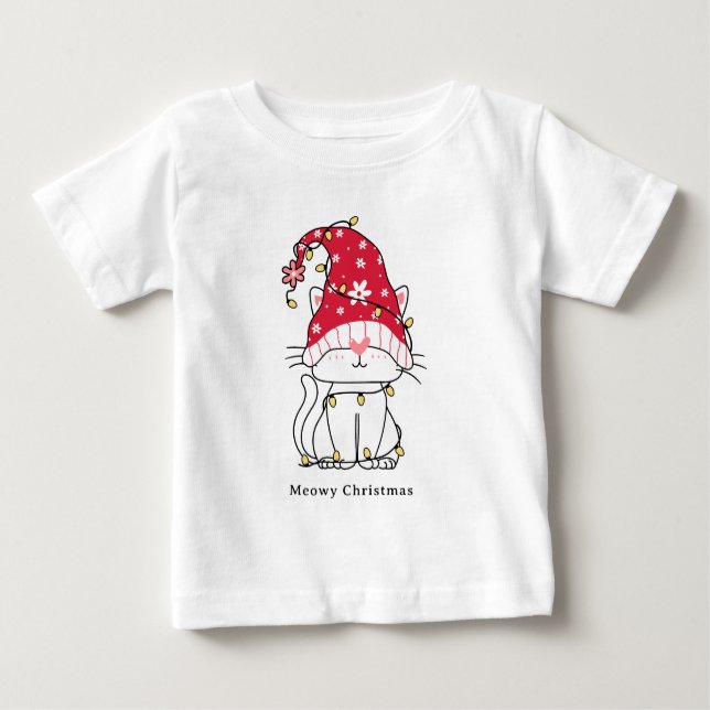 Meowy Christmas Funny Cute Christmas Cat Baby T-Shirt (Front)