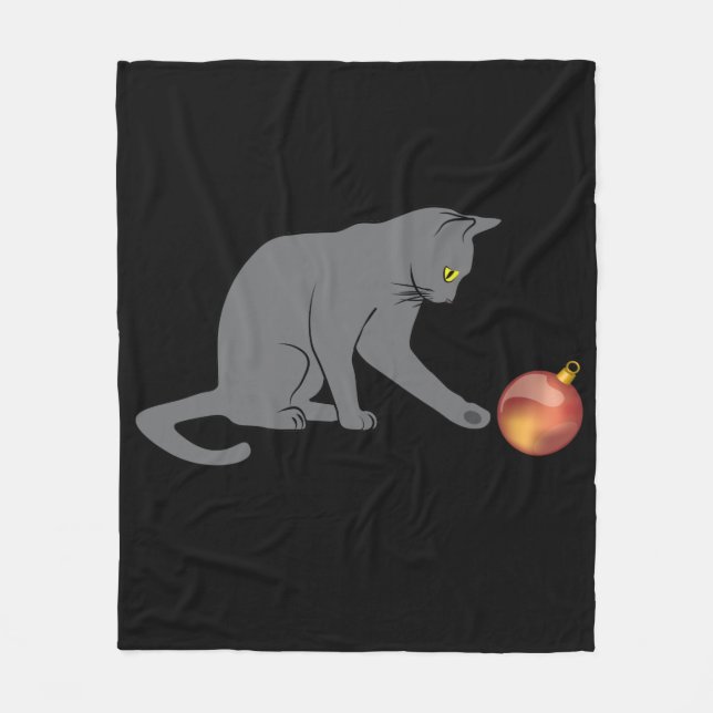 Meowy Christmas Funny Grey Cat Fleece Blanket (Front)