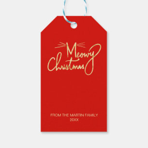 Meowy Christmas Funny Hand Lettered Cat Christmas Gift Tags
