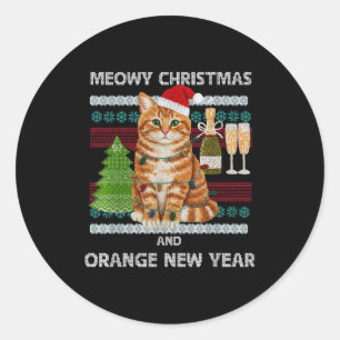 Meowy Christmas Funny Orange Cat Santa Hat Ugly Sw Classic Round Sticker