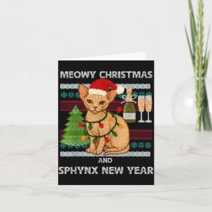 Meowy Christmas Funny Sphynx Cat Santa Hat Ugly Sw Card