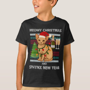Meowy Christmas Funny Sphynx Cat Santa Hat Ugly Sw T-Shirt