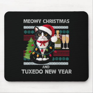 Meowy Christmas Funny Tuxedo Cat Santa Hat Ugly Sw Mouse Pad