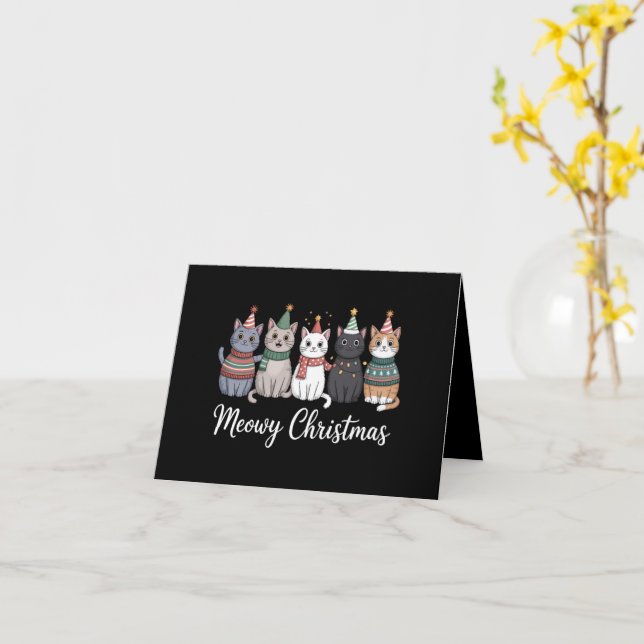 Meowy Christmas Happy Cat Year Cat Lover Xmas Card (Yellow Flower)