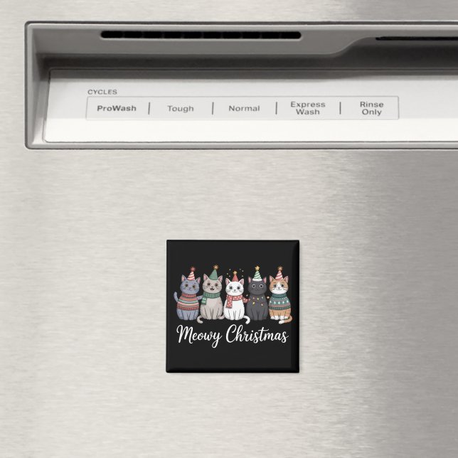 Meowy Christmas Happy Cat Year Cat Lover Xmas Magnet (In Situ (Dishwasher))