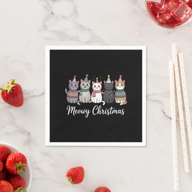 Meowy Christmas Happy Cat Year Cat Lover Xmas Napkin (Insitu)