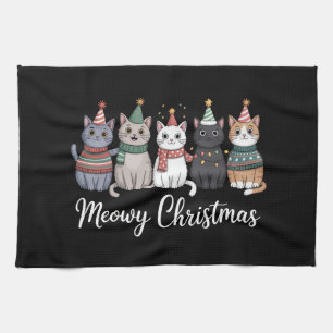 Meowy Christmas Happy Cat Year Cat Lover Xmas Tea Towel