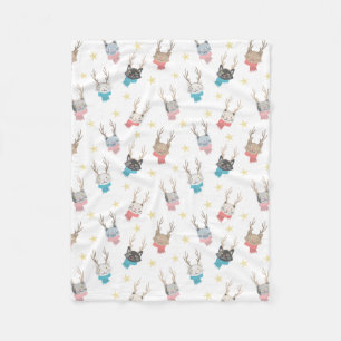 'Meowy Christmas' Holiday Cats In Antlers Pattern Fleece Blanket