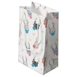 'Meowy Christmas' Holiday Cats In Antlers Pattern Small Gift Bag